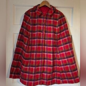 Vintage Plaid Cape With Collar